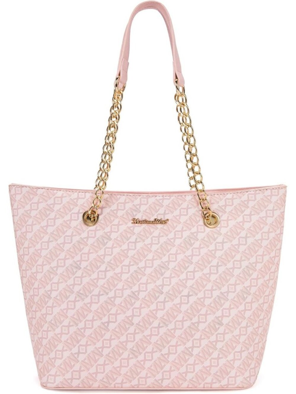 Women Monogram Pink Vegan Leather Tote Satchel Handbag Top Handle Crossbody Bag